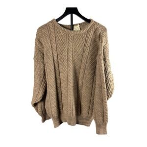 Portwest Knitwear Mens Large Brown Wool Cable Knit Aran Sweater Made in Ireland‎